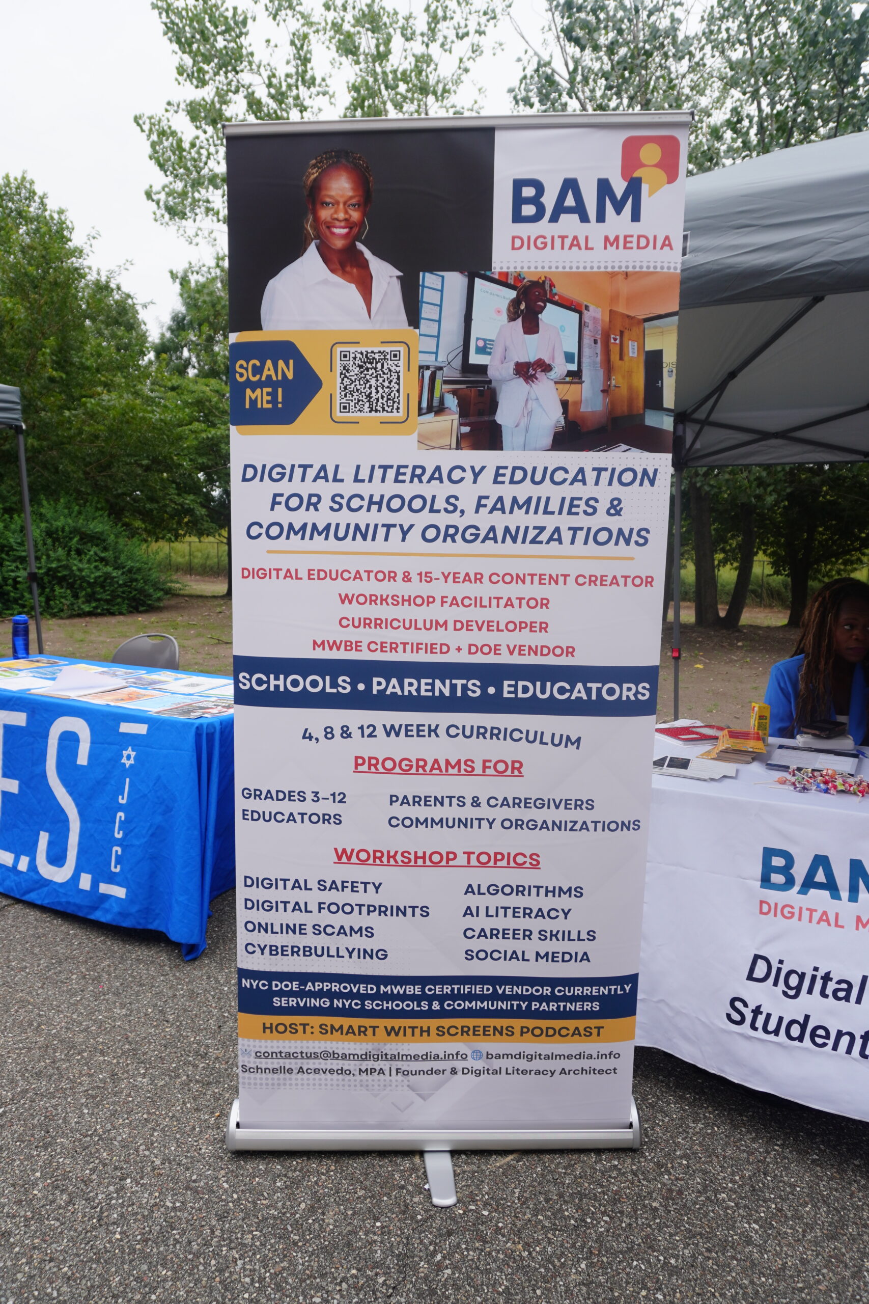 BAM Digital Media branded banner at the Community Board 18 back-to-school event